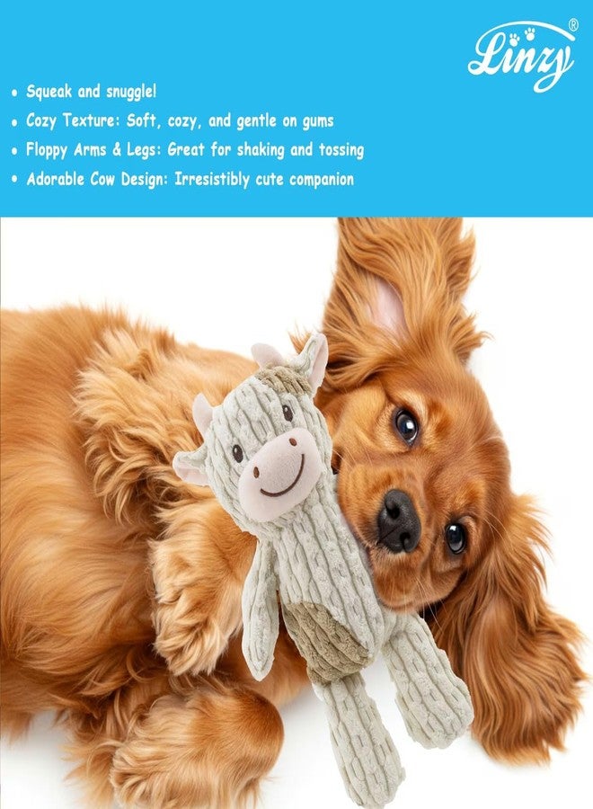 Linzy Plush Cow Dog Toy, Soft Squeaky Chew Toy for Small Medium Large Dogs, White and Tan, Interactive Pet Toy, 12 Inch - Image 4